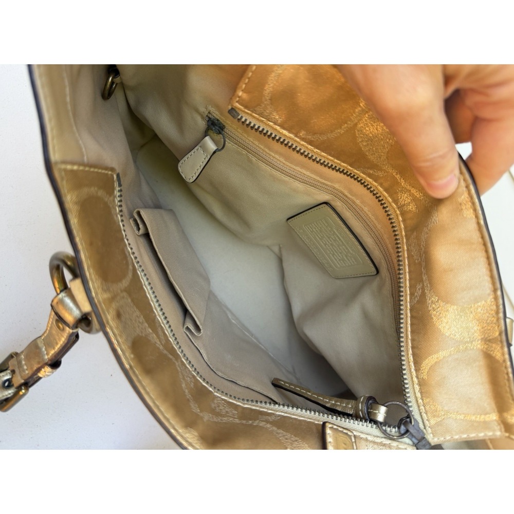 Coach 11505 Metallic Signature C Gallery Tote Gold Studded Y2K Shoulder Bag - Picture 14 of 16